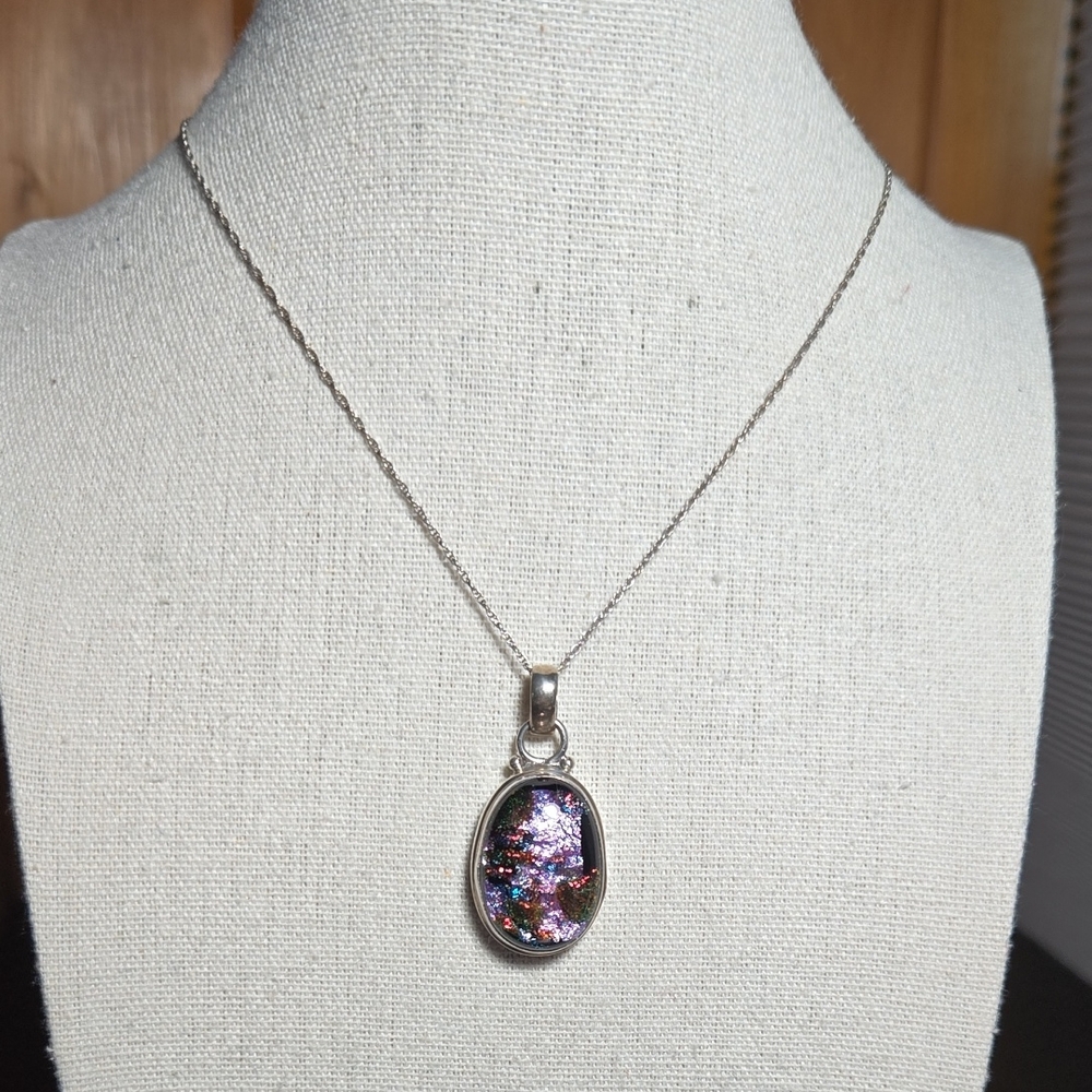 Dichroic Glass Sterling Silver Pendant Necklace